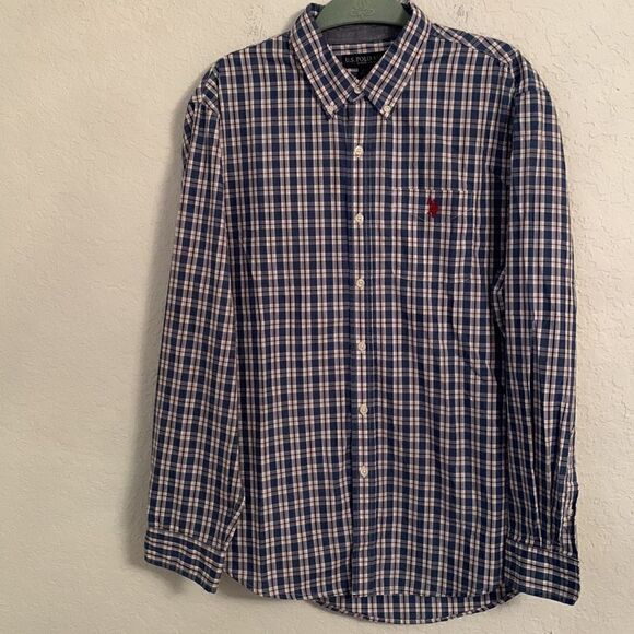 U.S.Polo Assn.Blue Plaid Long Sleeves Size L - Picture 1 of 9